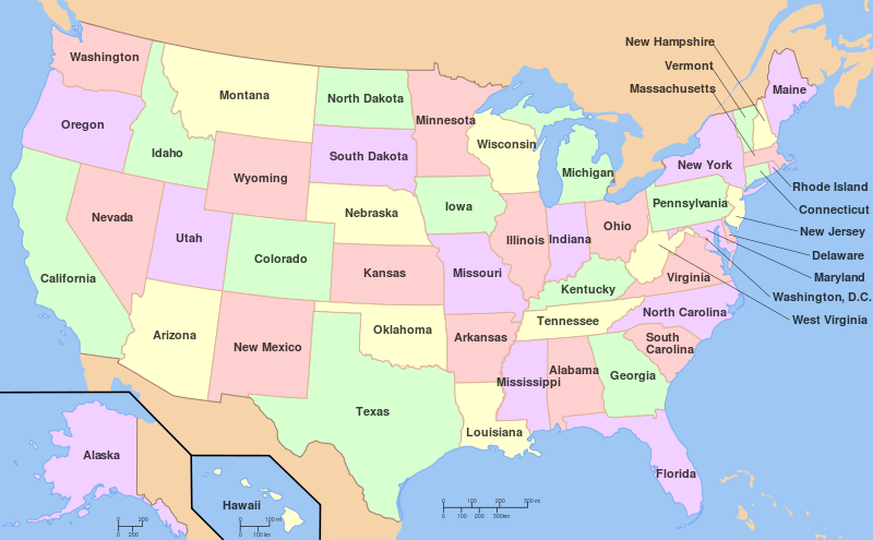 Map of USA with state names